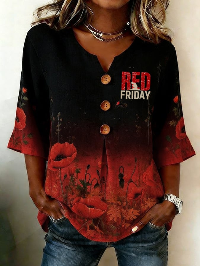 Women's Vintage Red Friday Printed Top