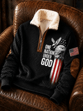 Men's Retro Style Art Print Jacquard Fabric Zipper Fur Collar Long Sleeve Sweatshirt