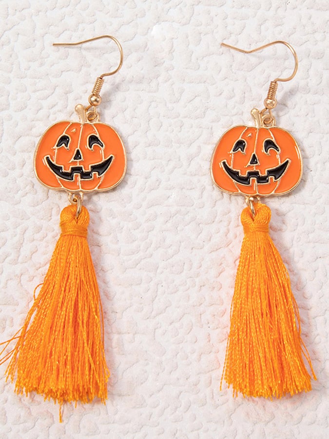 Halloween Cute Pumpkin Smiley Tassel Personalized Earrings