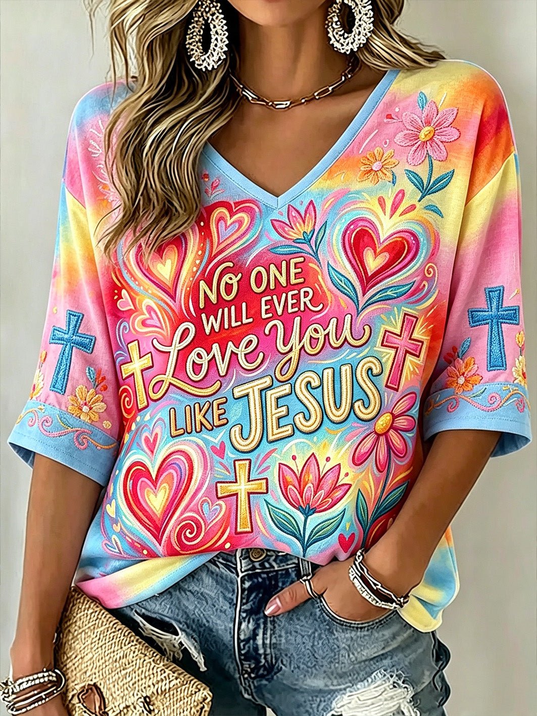 Women's Faith-Themed Fun Slogan Pattern Print Casual T-shirt
