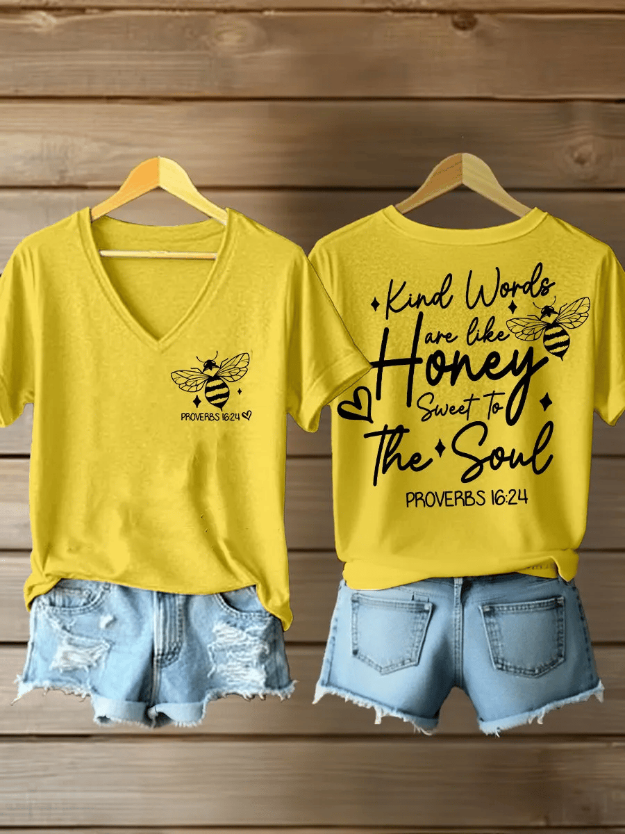 Women's 'Kind Words Are Like Honey' Printed Casual T-Shirt