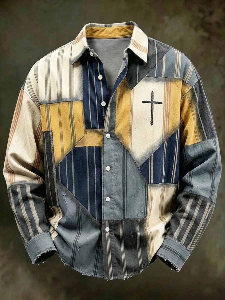 Men's Vintage Geometric Faith Long-Sleeve Shirt