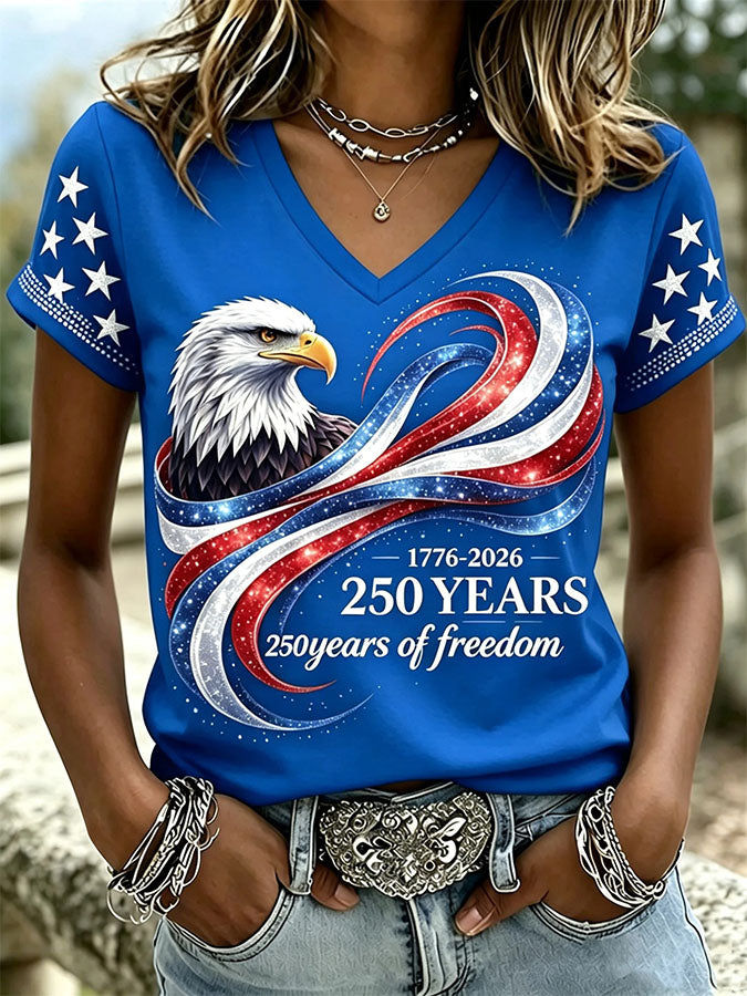 🔥Buy 2 Get 15% Off🔥Women'S Retro Independence Day Relief Printed Casual Short Sleeved T-Shirt