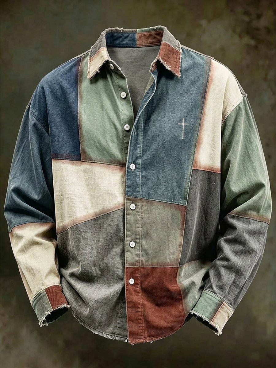 Men's Vintage Geometric Faith Long-Sleeve Shirt
