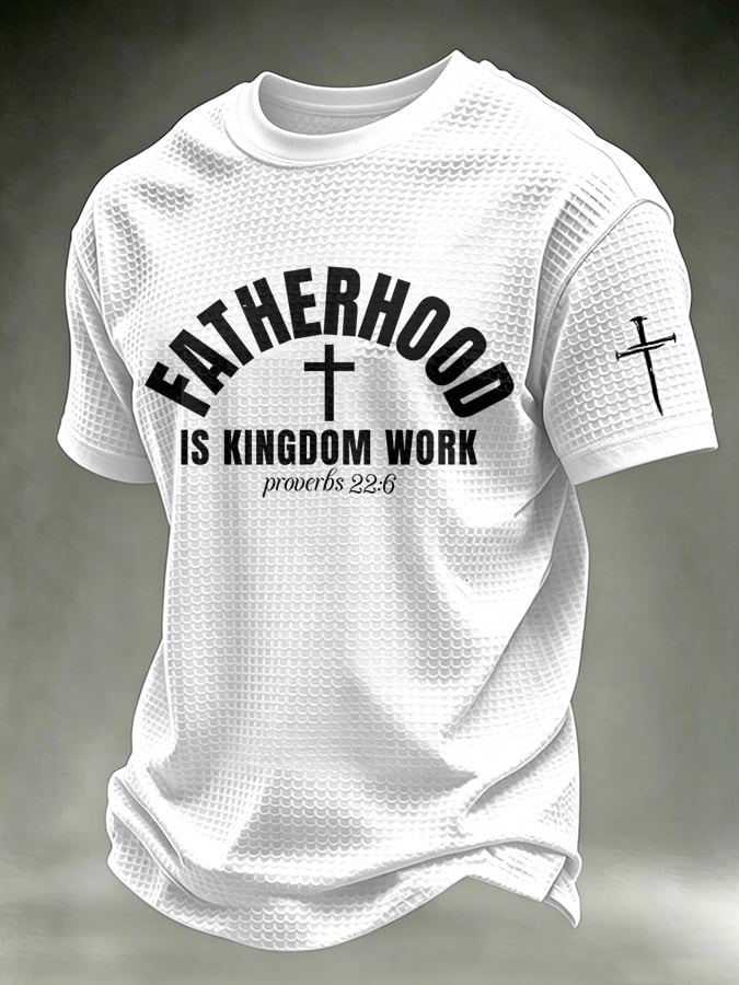 Men's Fatherhood Is Kingdom Work Print Waffle-Knit Short-Sleeve T-Shirt