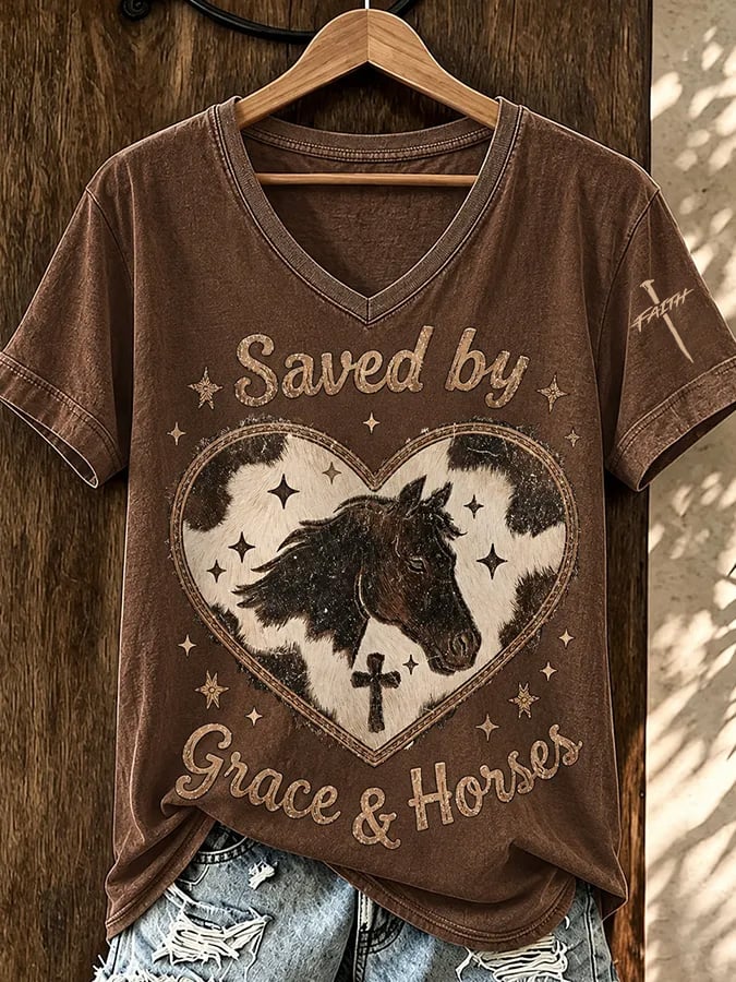 Women's Western Faith-Print Casual T-Shirt