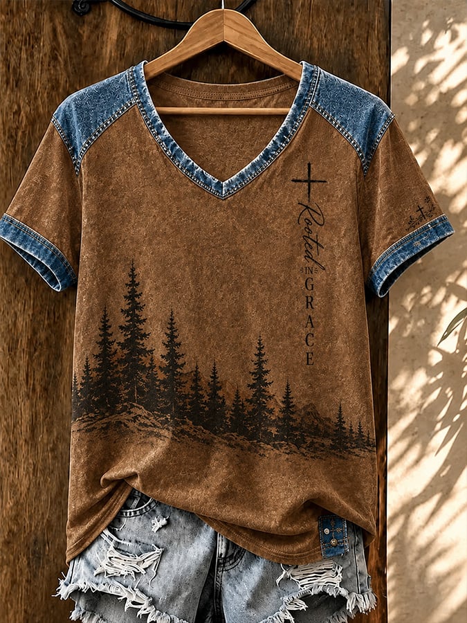 Women's Vintage Western Faith-Print Top