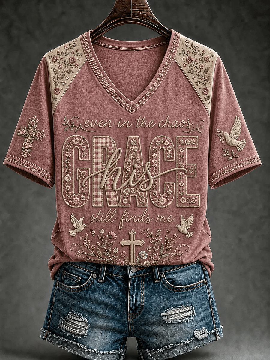 Women's Retro His Grace Still Finds Me Western Faith Printed Top