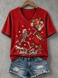 Women's Well Shit Christmas Print Casual T-shirt