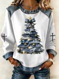 Women's Casual Denim Christmas Tree Print Sweatshirt