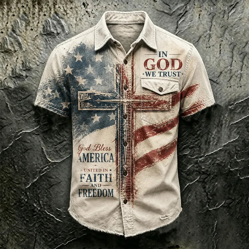 Men's Patriotic Faith Art Printed Casual Shirt
