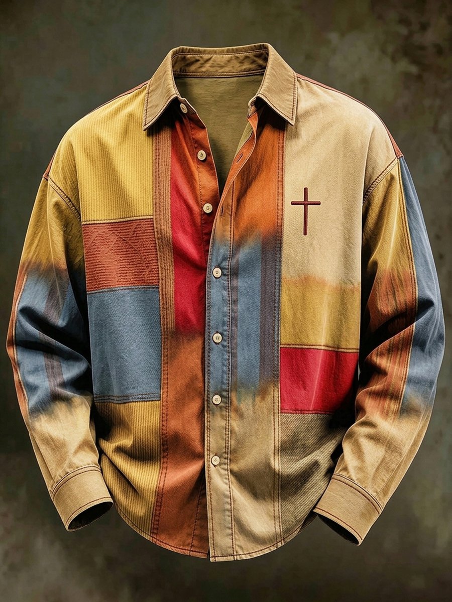 Men's Vintage Geometric Faith Long-Sleeve Shirt