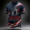 RED FRIDAY Remember Everyone Deployed Soldier Silhouette Vintage American Flag Henley T-Shirt