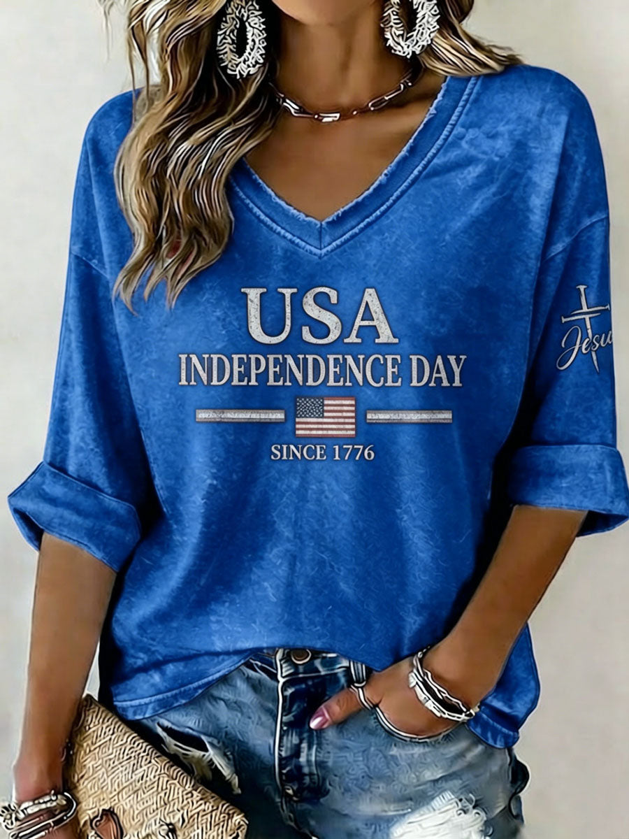 Women'S Retro Independence Day Anniversary Faith Top