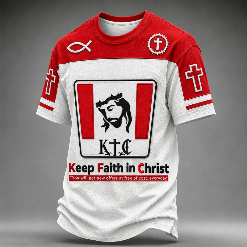 Men's Retro Faith Print  Casual T-Shirt