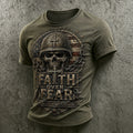 Faith Over Fear Skull Military Patriotic Graphic T-Shirt
