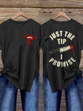 Women's Bloody Knife and Bloody Lips Print Short Sleeve T-Shirt
