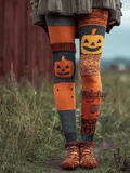 Women's Halloween Pumpkin Face Art Comfortable Knitted Print Leggings