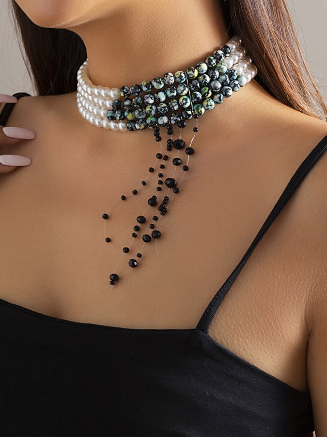 Halloween Gothic Dark Blood Faux Pearl Choker