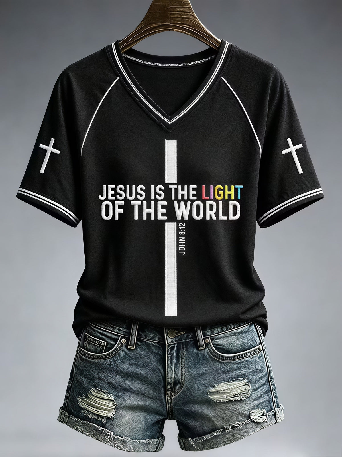 Women's Graphic Tee With Christian Cross Faith Print