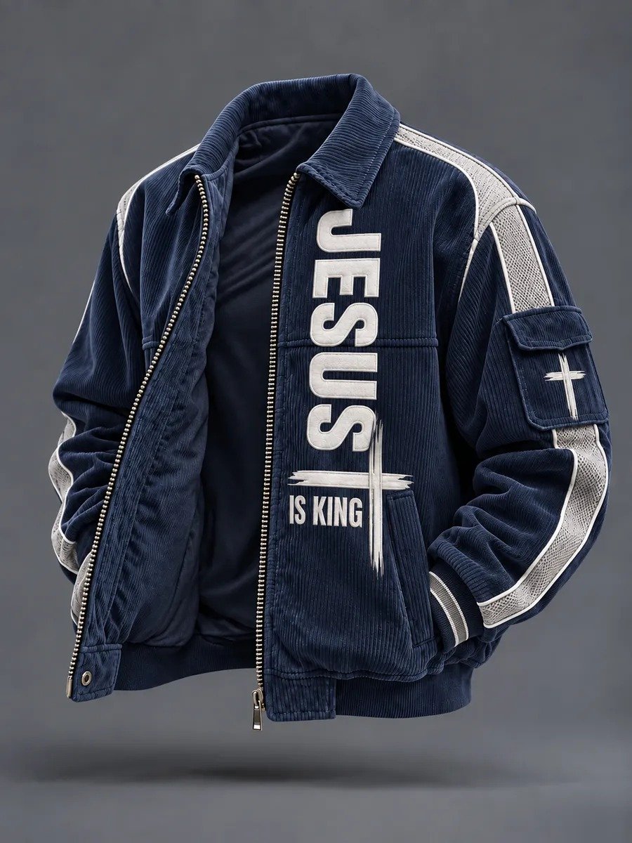 Men's Faith Printed Corduroy Casual Jacket