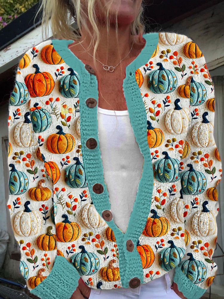 Women's Halloween  Thanksgiving Pumpkin Knit Cardigan