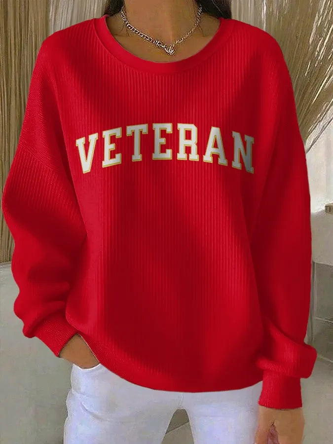 Women's Veteran Print Round Neck Sweatshirt