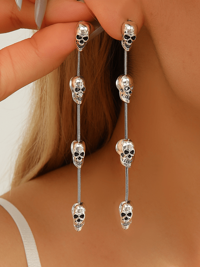 Halloween Snake Chain Skull Tassel Long Accessory Earrings