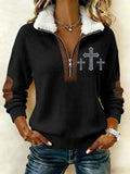 Women's Casual Retro Faith Print Patchwork Fur Collar Long Sleeve Sweatshirt