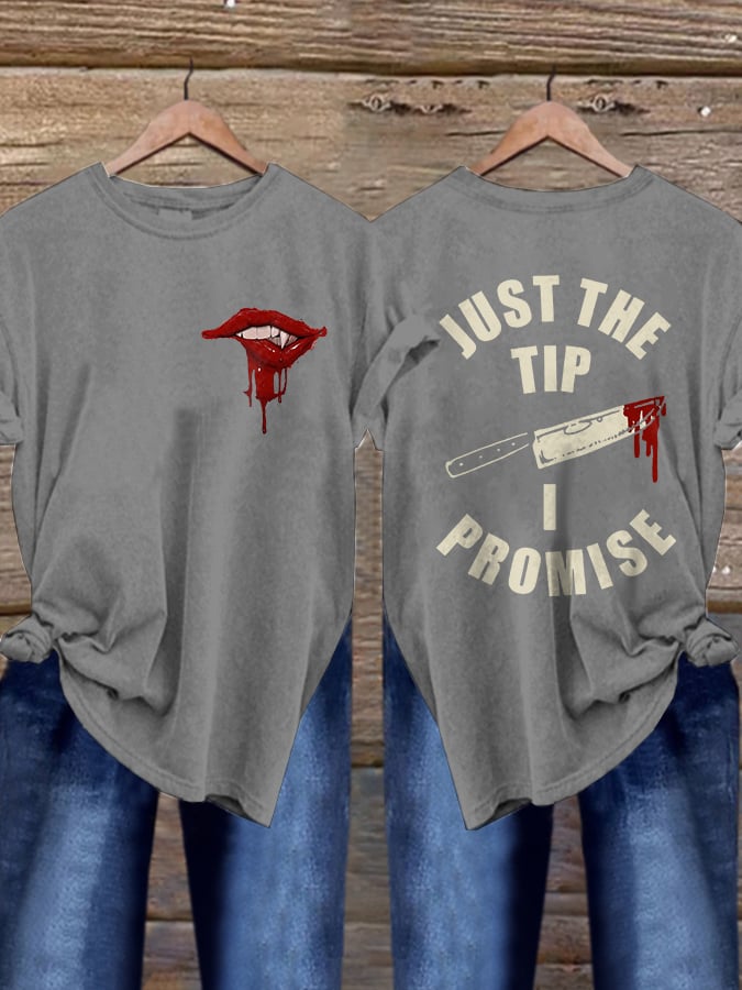 Women's Bloody Knife and Bloody Lips Print Short Sleeve T-Shirt