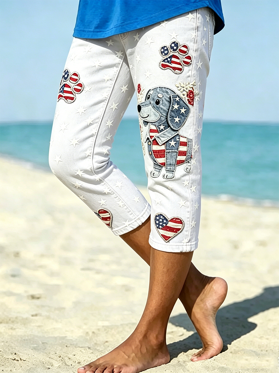 Women's Retro Independence Day Flag Printed Leggings