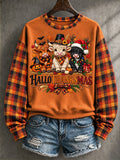 Women's Casual HalloThanksmas Printed Long-Sleeve Sweatshirt