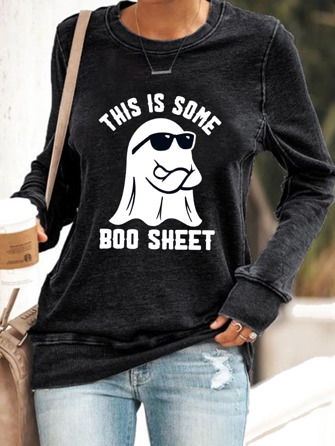 Women's Halloween This Is Some Boo Sheet Print Sweatshirt