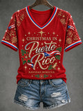 Women's Puerto Rico Christmas Print Casual T-shirt