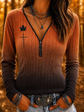 Women's Cross Print Zipper Long-Sleeve Top