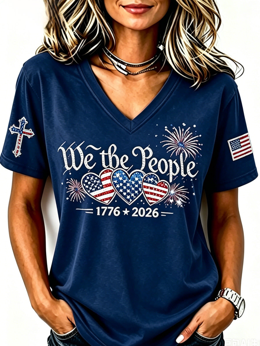 Women's Independence Day Slogan Casual Printed Short-Sleeve T-shirt