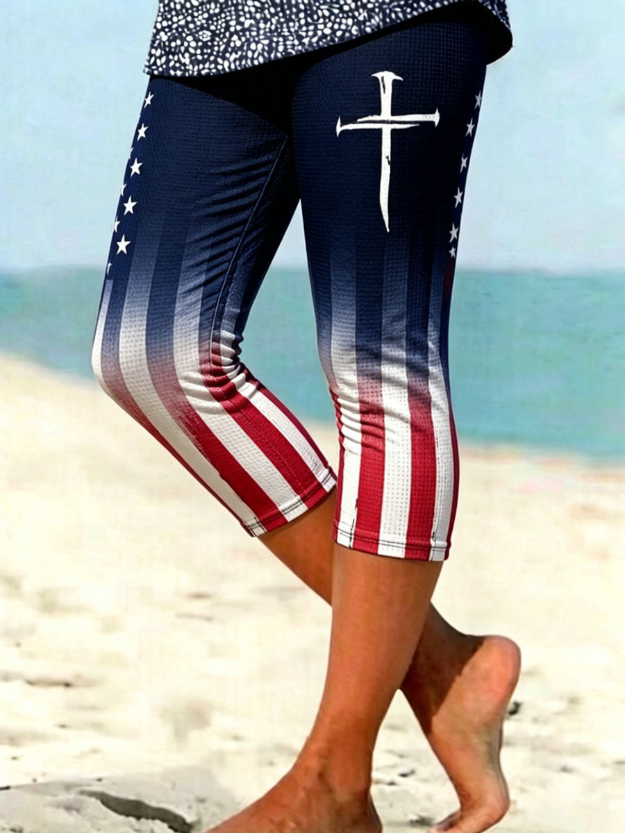 Women's Casual Flag and Cross Print Leggings