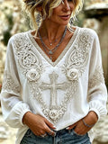 Women's Classy Scottish Thistle Art Celtic Print V Neck Top