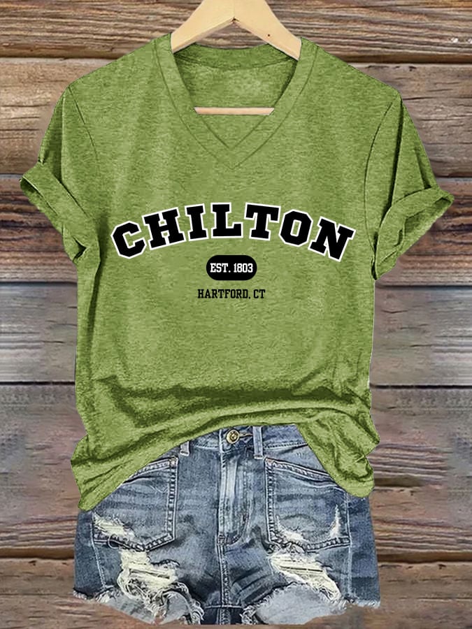 🔥HOT SALE🔥V-Neck Retro Chilton Prep School Est. 1803 Hartford, Ct Print T-Shirt