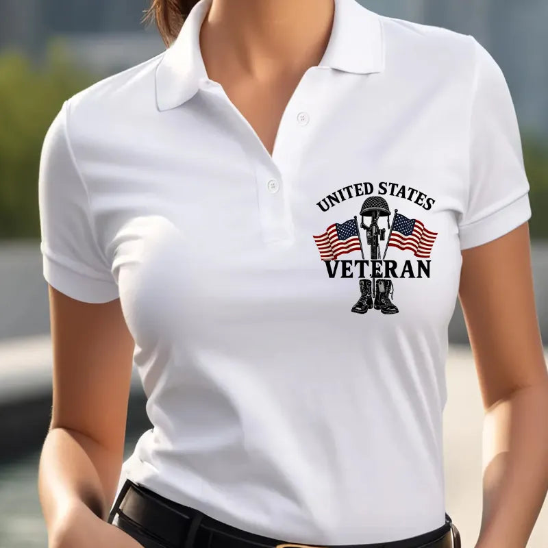 Women's Veteran Print Casual Polo Short Sleeve T-Shirt