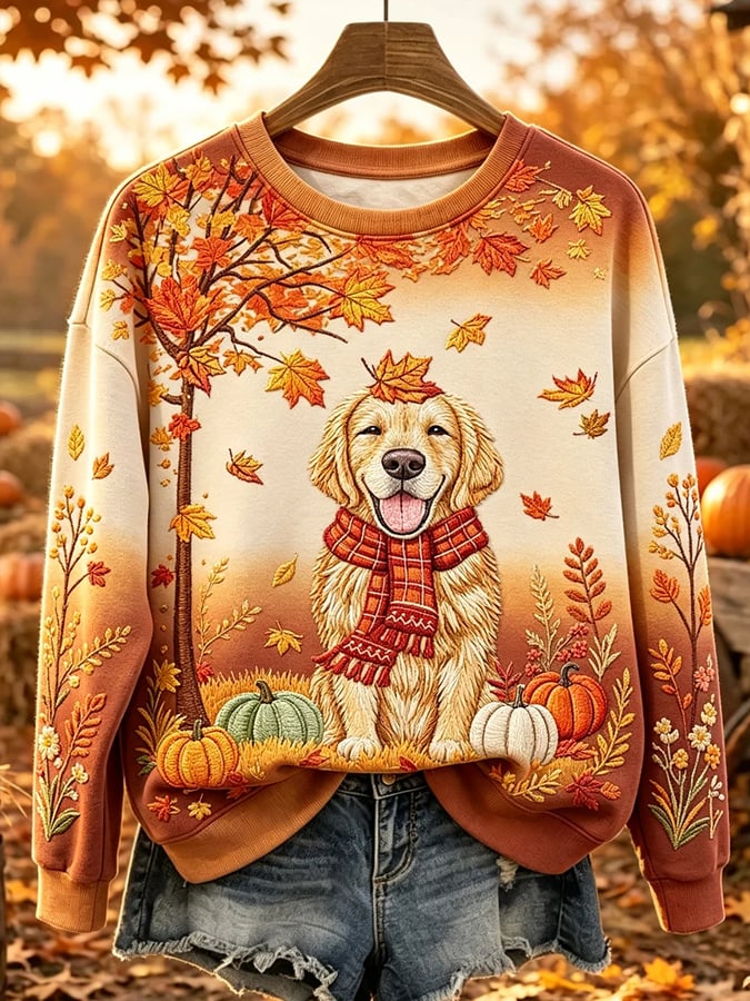 Women's Cute Dog Print Casual Long-Sleeve Sweatshirt for Autumn