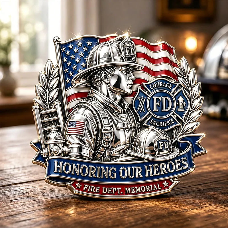 “Honoring Our Heroes – Fire Dept Memorial Brooch Pin” | FDNY Courage & Sacrifice Tribute Badge | American Flag Firefighter Collectible