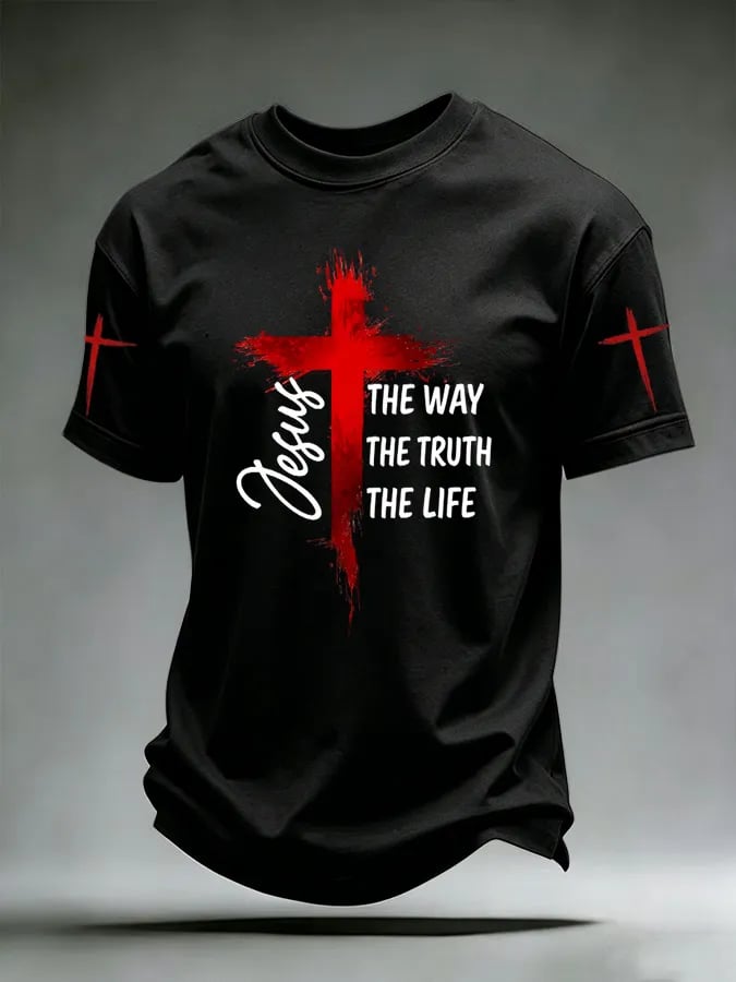 Men's Jesus The Way The Truth The Life Print Round Neck T-shirt