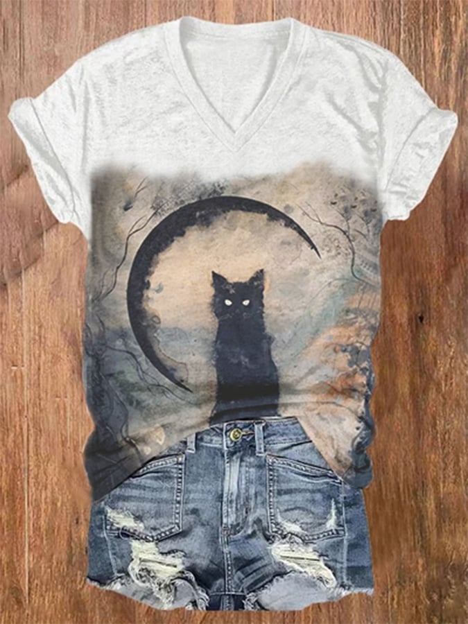Halloween vintage cat print T-shirt