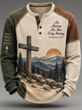 Men's "Faith" Print Waffle-Knit Henley Long-Sleeve T-Shirt
