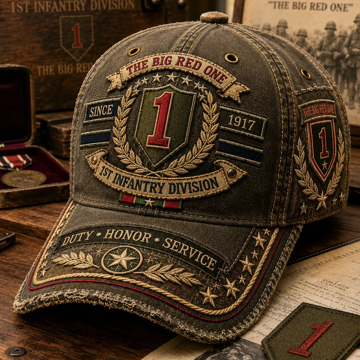 Vintage-style Veteran Print Casual Hat