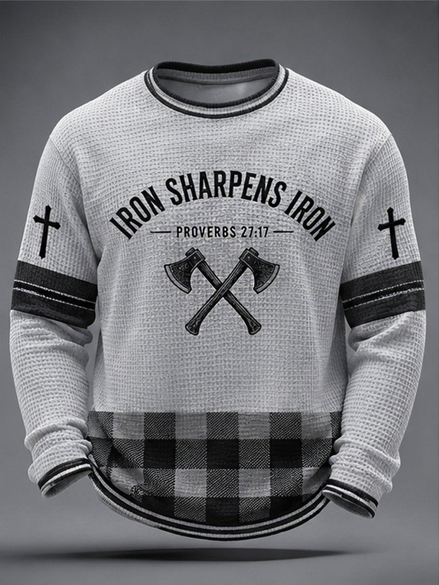 Men's Iron Sharpens Iron Proverbs 27:17 Faith Print Comfortable Top