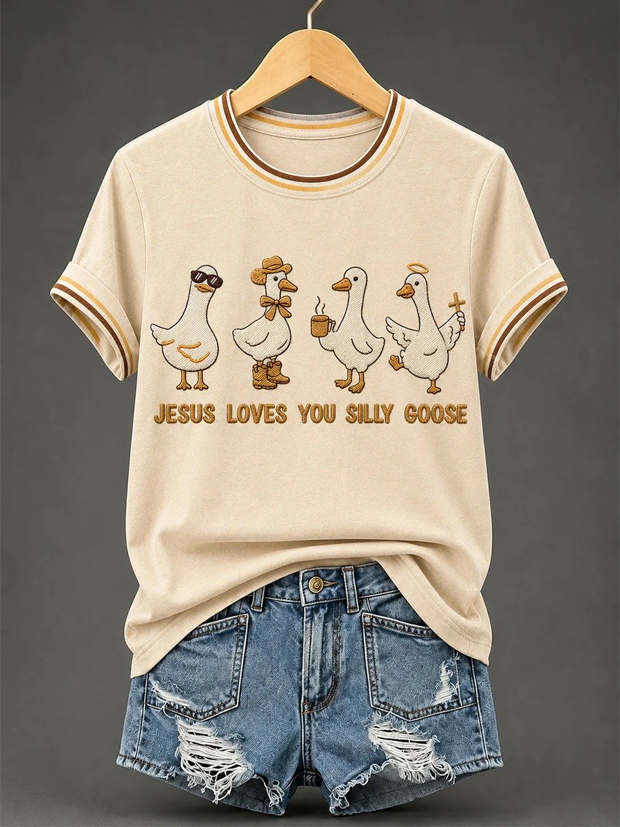 Women's Jesus Loves You Silly Goose Print Casual Tee