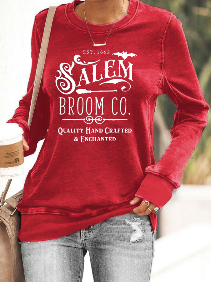 Women's Halloween Salem Broom Co Printed Sweatshirt