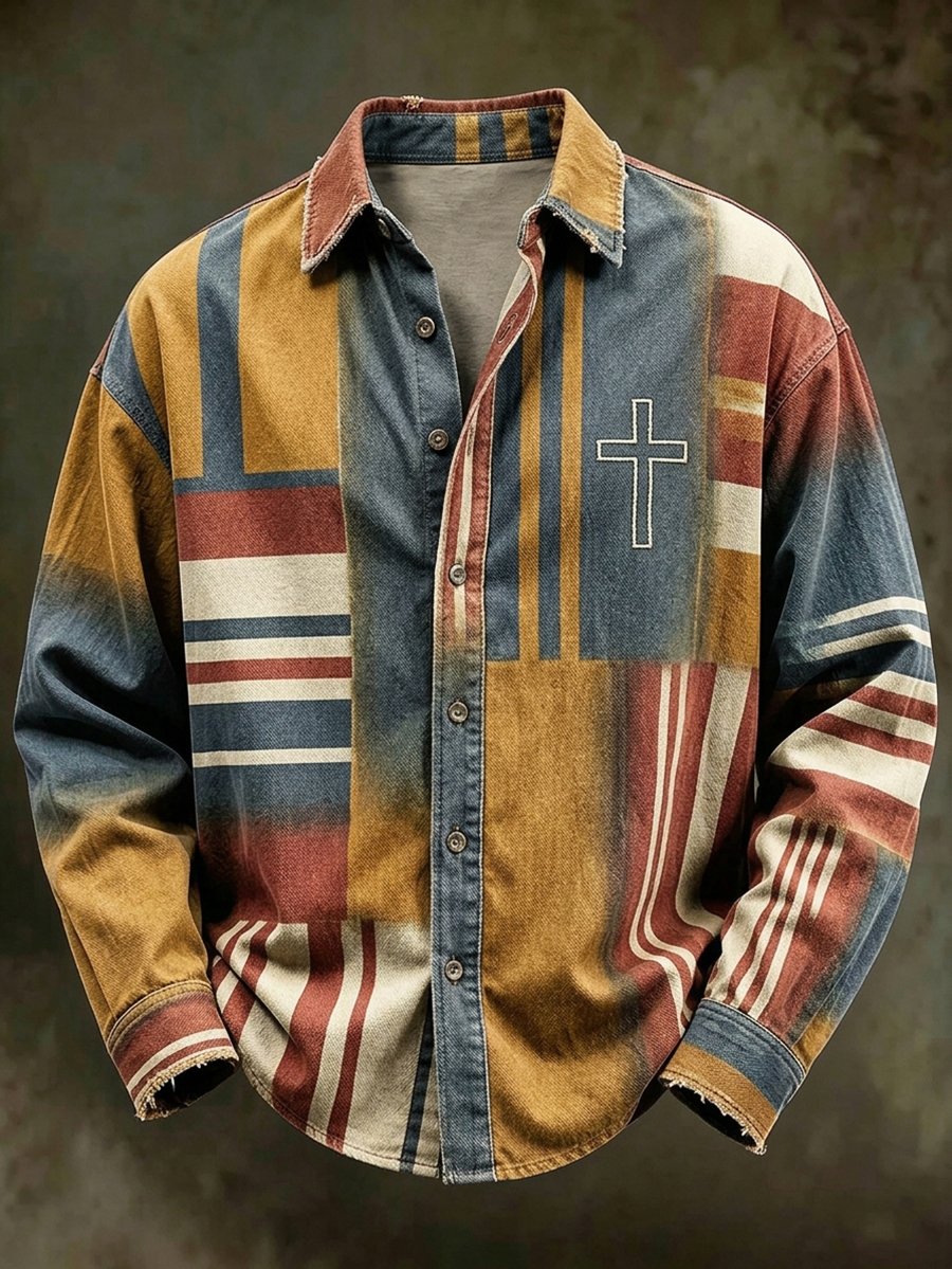 Men's Vintage Geometric Faith Long-Sleeve Shirt